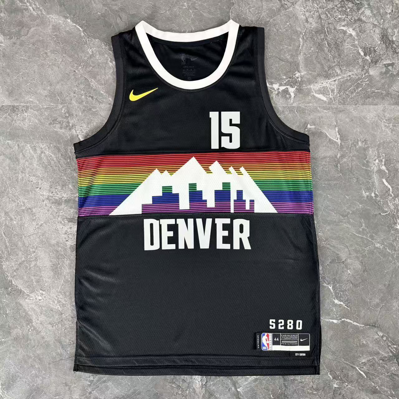 Denver Nuggets 2025/26 City Edition Nikola Jokic jersey number 15 rainbow skyline front view