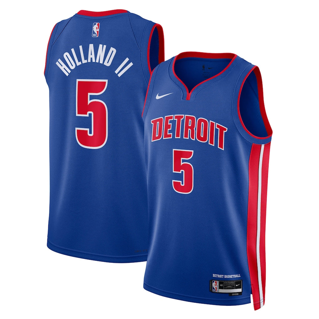 Detroit Pistons Ron Holland II #5 Icon Edition Swingman Jersey front and back view