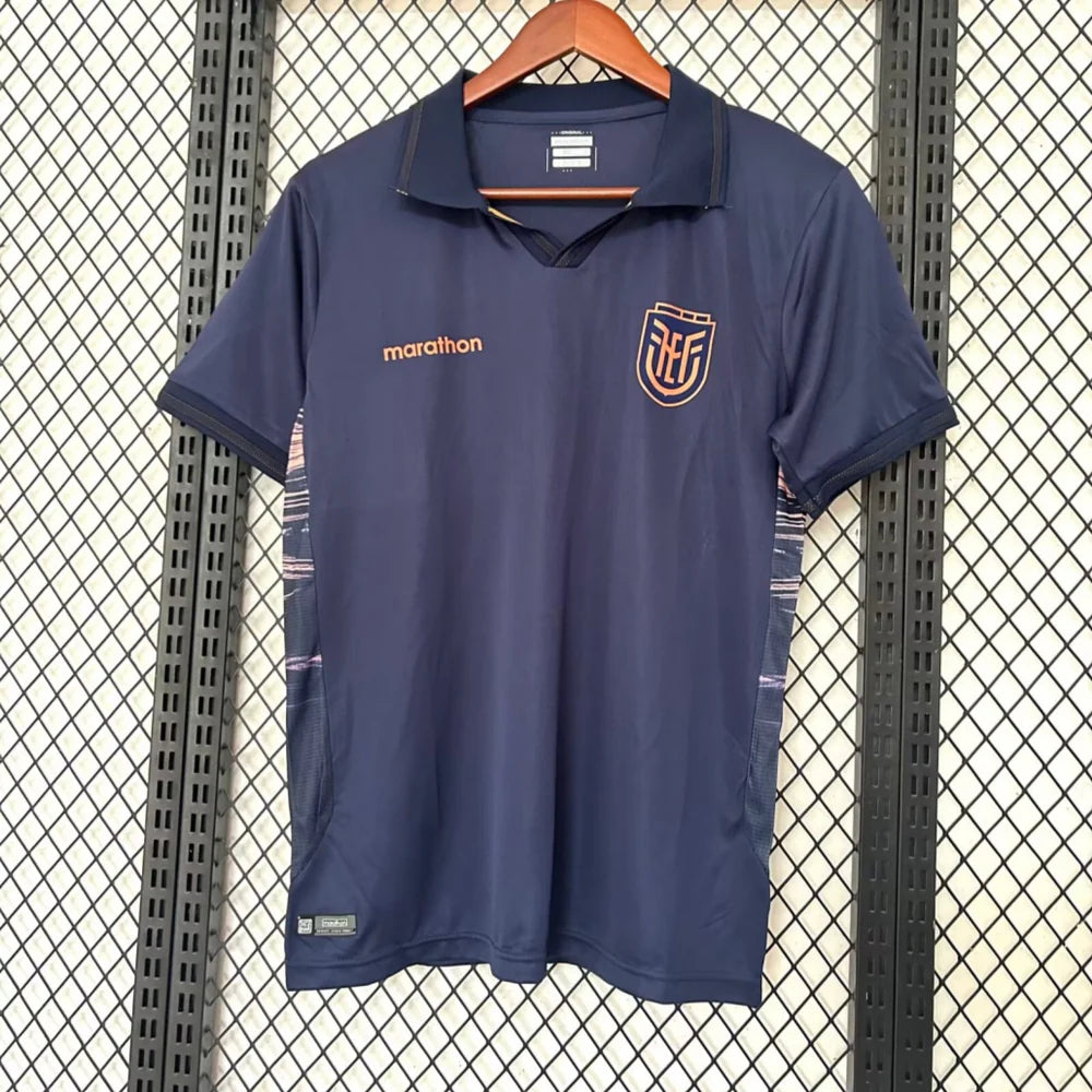 Ecuador World Cup Away Jersey 2026 front view with navy base and gold crest
