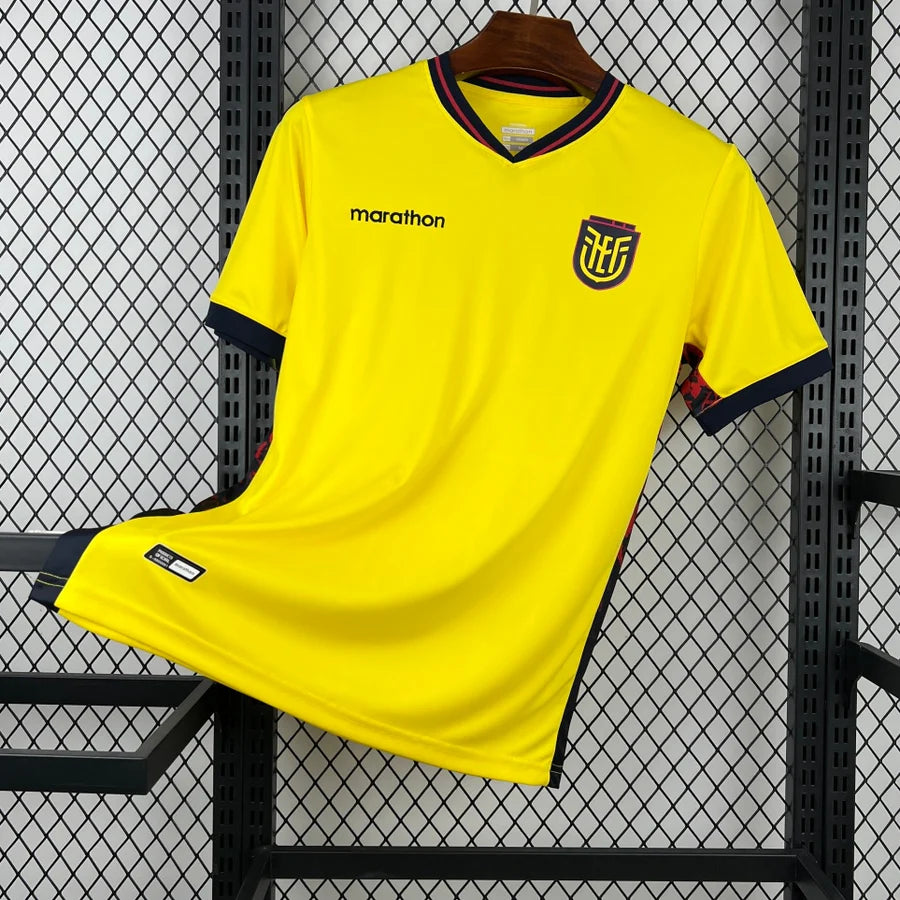 Ecuador World Cup Home Jersey 2026 front view with yellow base and navy trim
