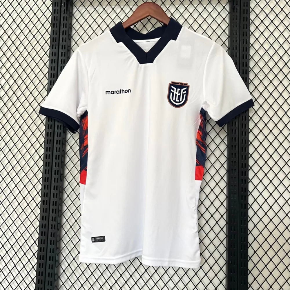 Ecuador World Cup Third Jersey 2026 front view with white base and navy collar