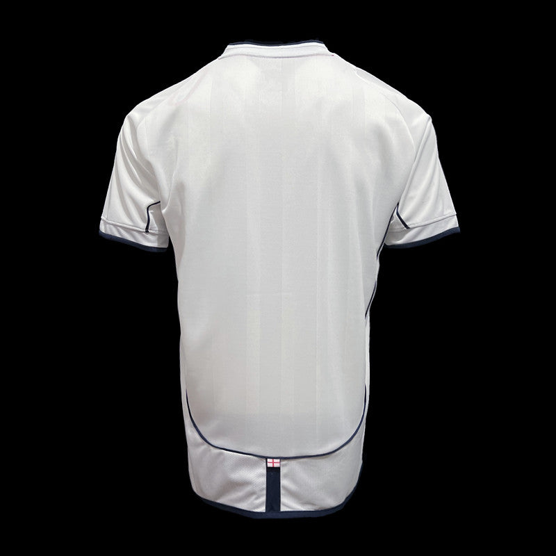 England Home Jersey 2002 back view in white with navy and red lower detail