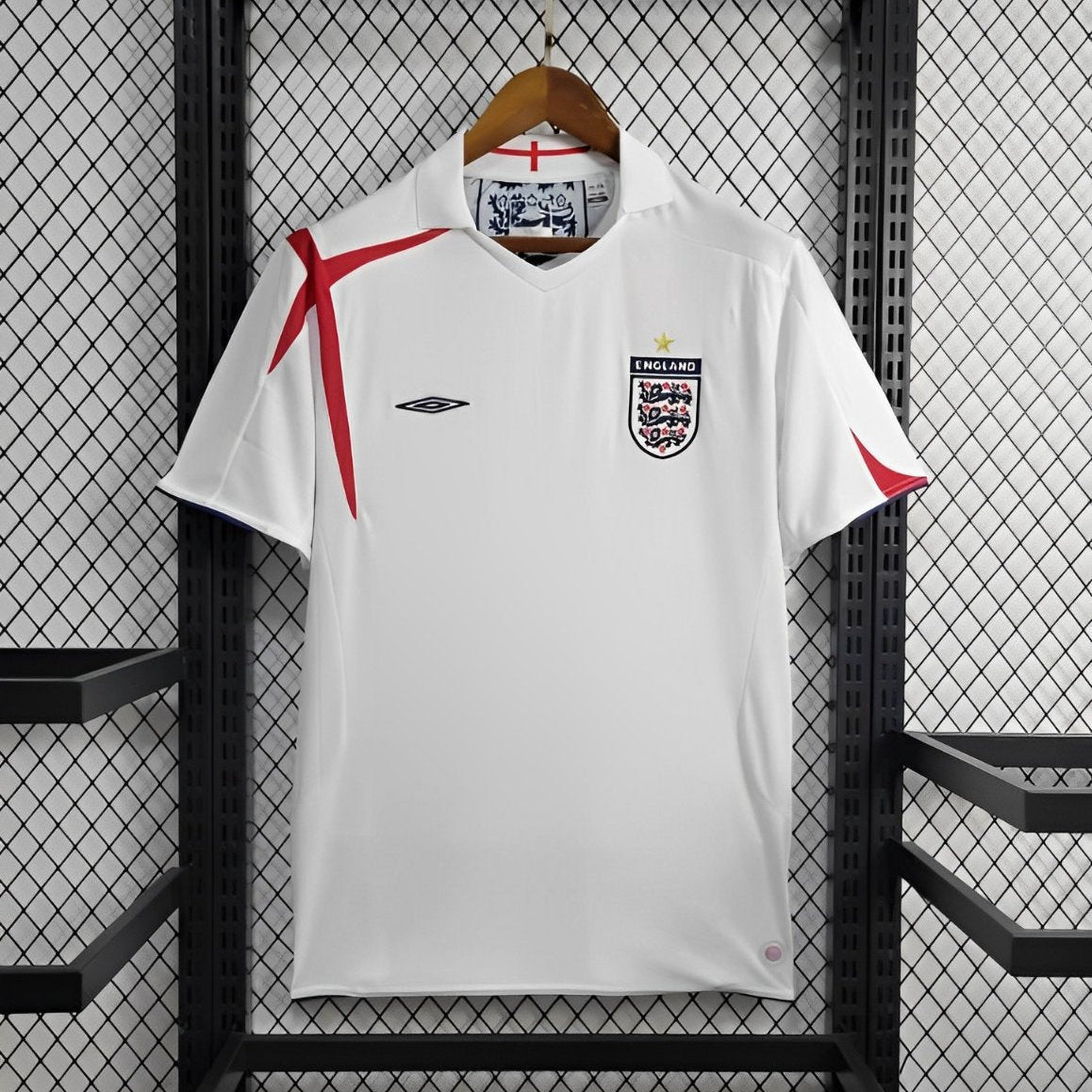 England Home Jersey 2006 front view in white with red accents