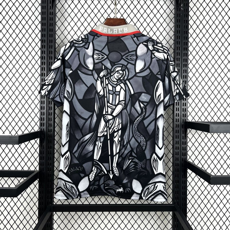England x Palace Pre-match Jersey 2026 back view with all-over black, grey and white graphic pattern