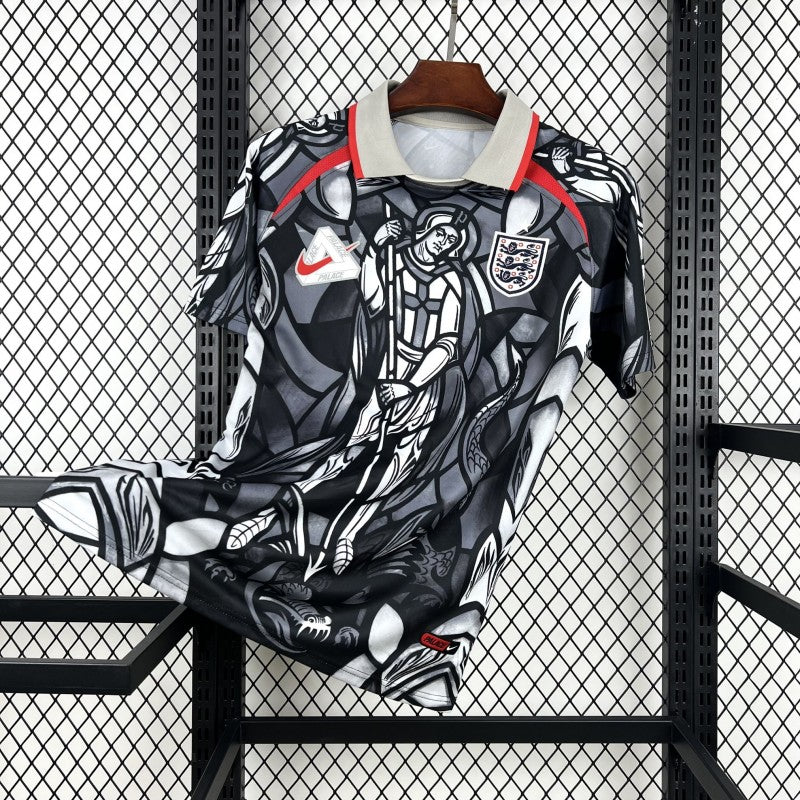 England x Palace Pre-match Jersey 2026 front view with black, grey and white graphic design, red accents and England crest