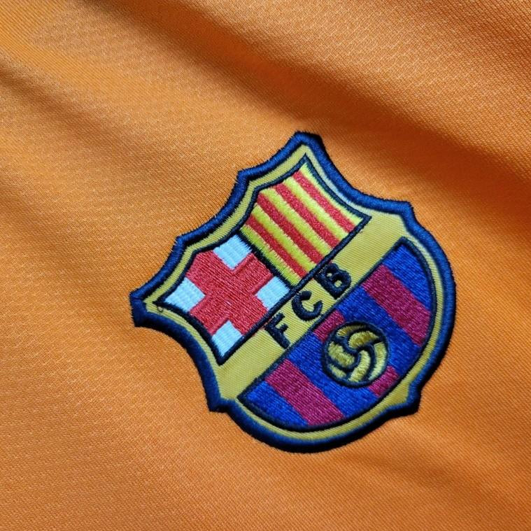 Logo detail on FC Barcelona 2006 07 away shirt
