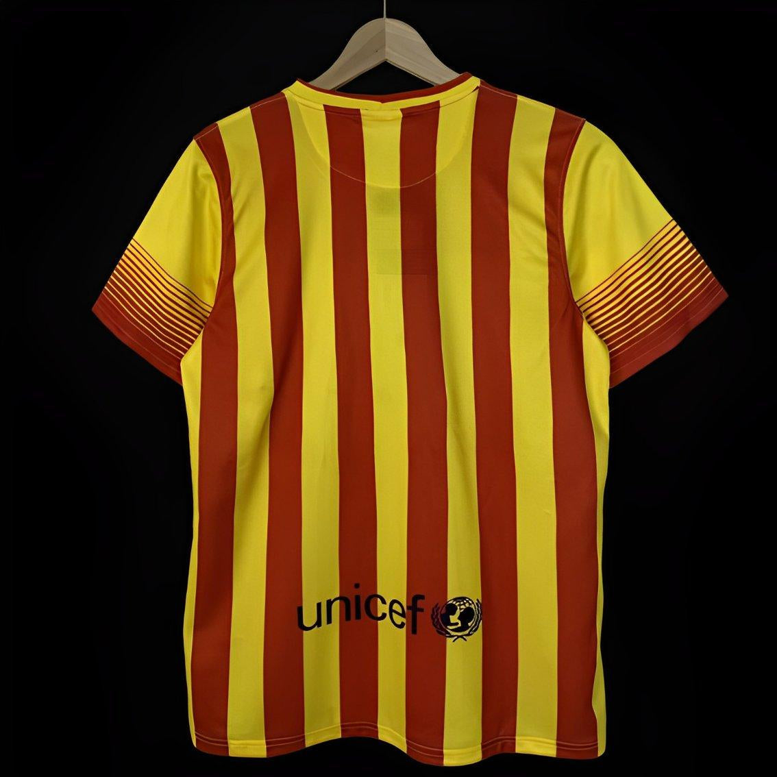FC Barcelona 2013/14 away kit back view showing striped design and UNICEF sponsor