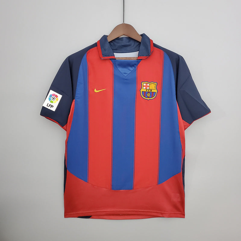 FC Barcelona Home Jersey 2003/04 front view with red and blue vertical stripes
