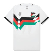 FC Palestina 2024/25 retro white jersey with red green black geometric design front view
