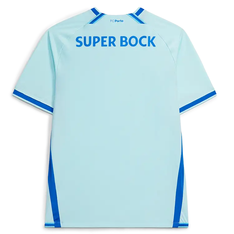 FC Porto Third Jersey 2026/27 back view with light blue base and Super Bock print