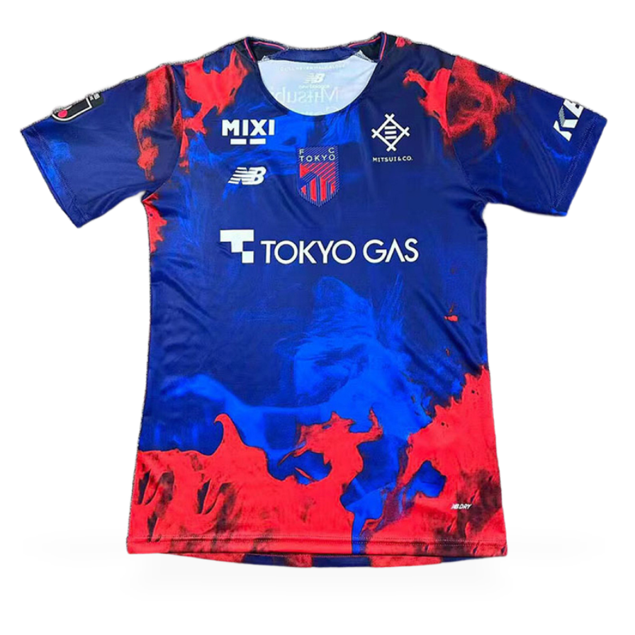 FC Tokyo Home Jersey 2026/27 front view in deep blue with red and electric blue graphic details, club crest and Tokyo Gas sponsor