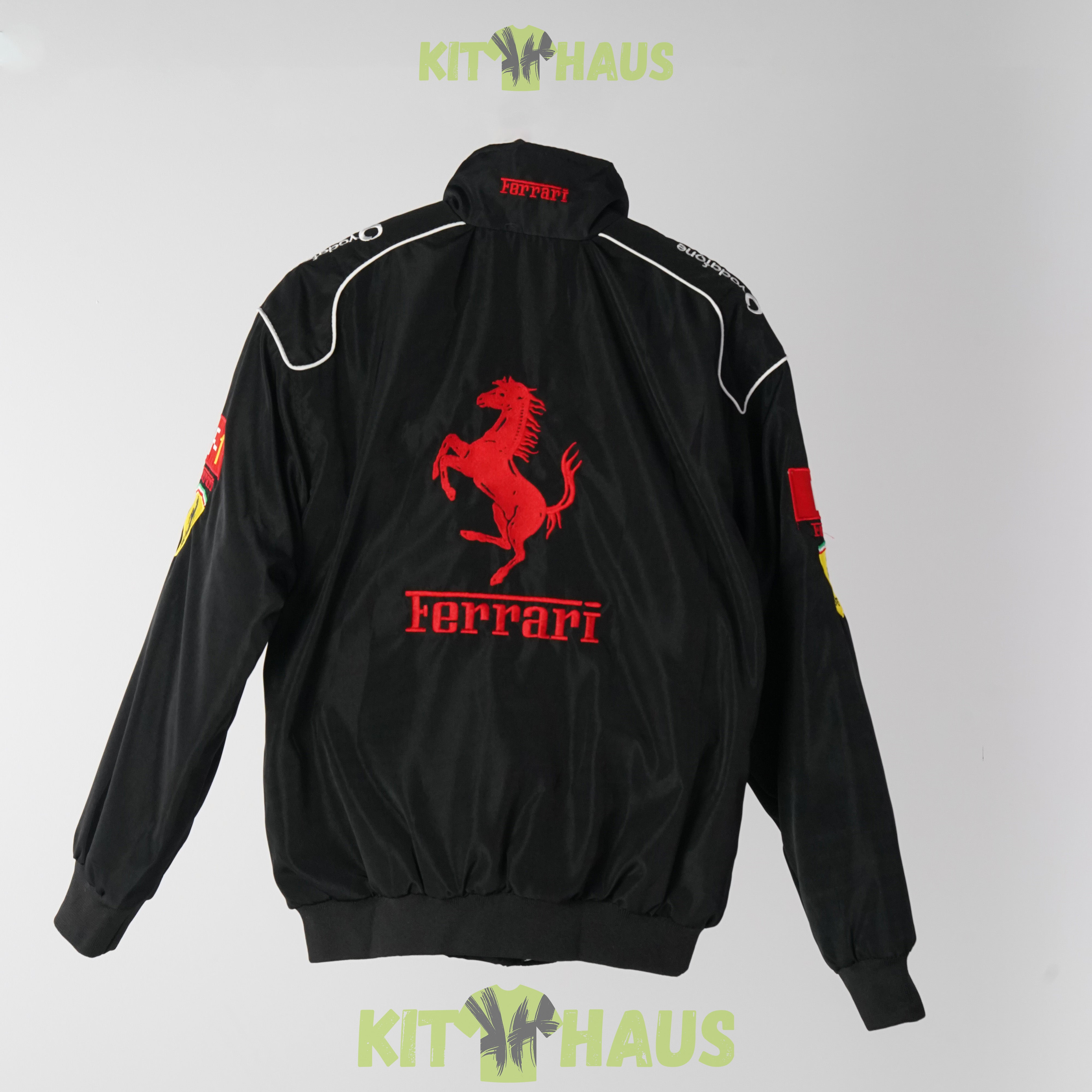 Ferrari F1 racing jacket black red embroidered prancing horse back view