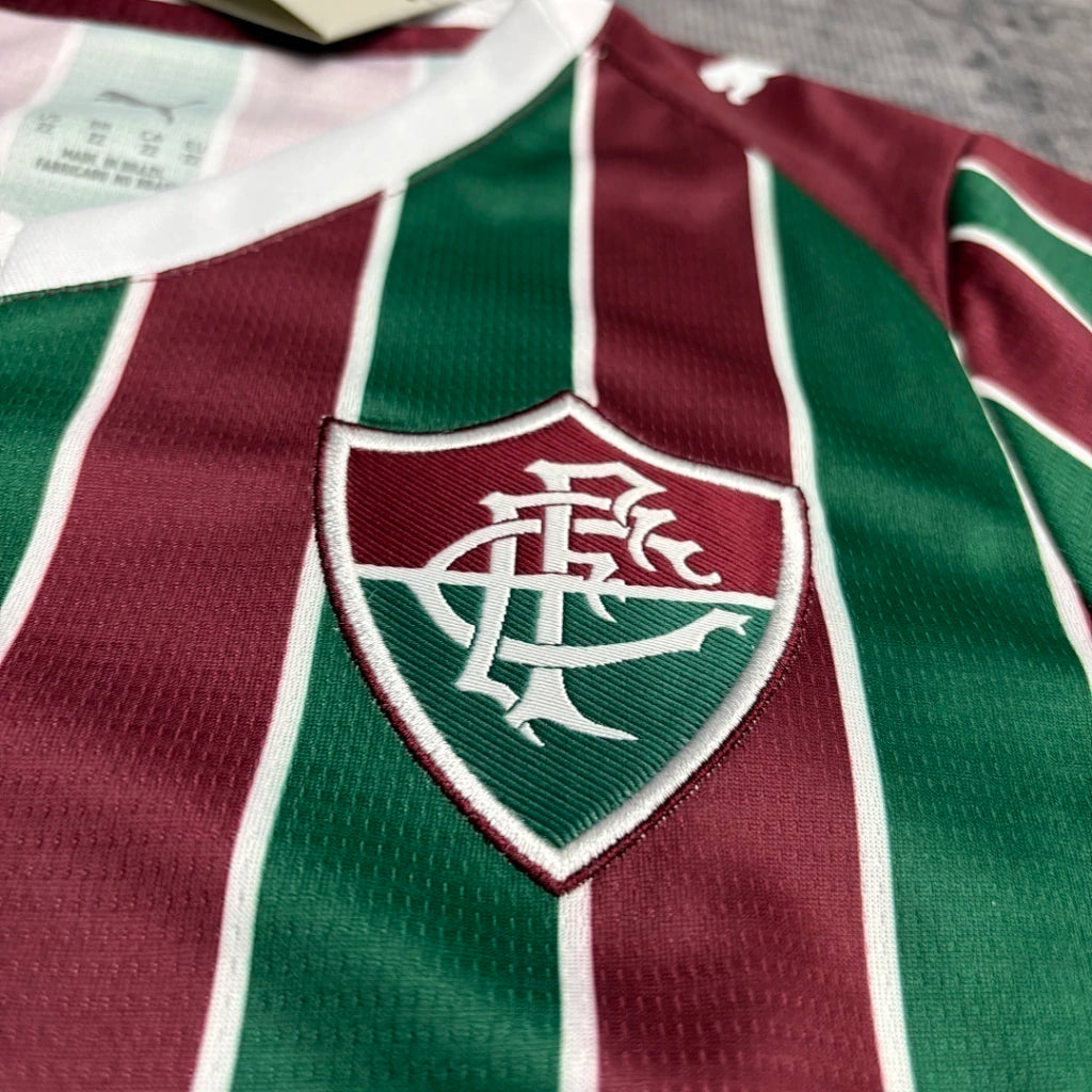Fluminense Home Jersey 2026 Kids Set shorts detail with Fluminense crest and Puma logo