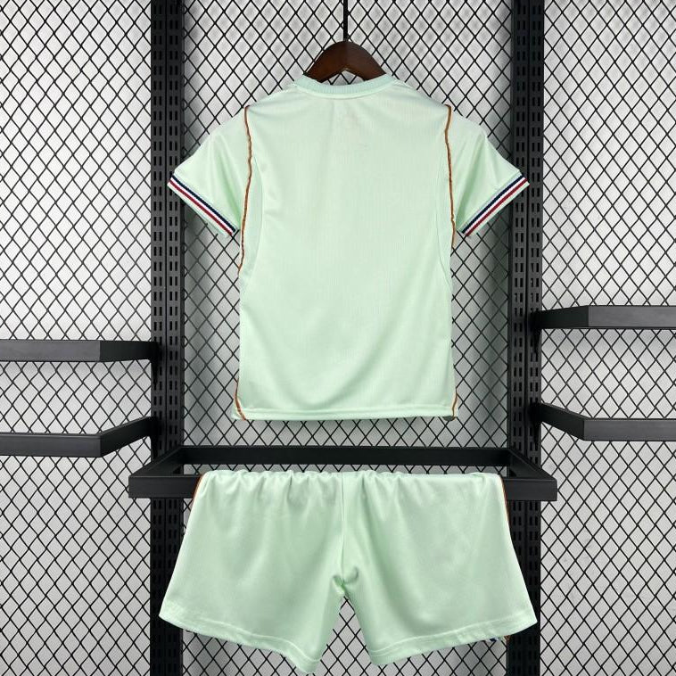 France Away Jersey 2026 Kids Set back view with light mint jersey and matching shorts