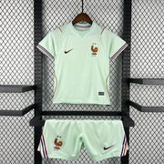 France Away Jersey 2026 Kids Set front view with light mint jersey and matching shorts