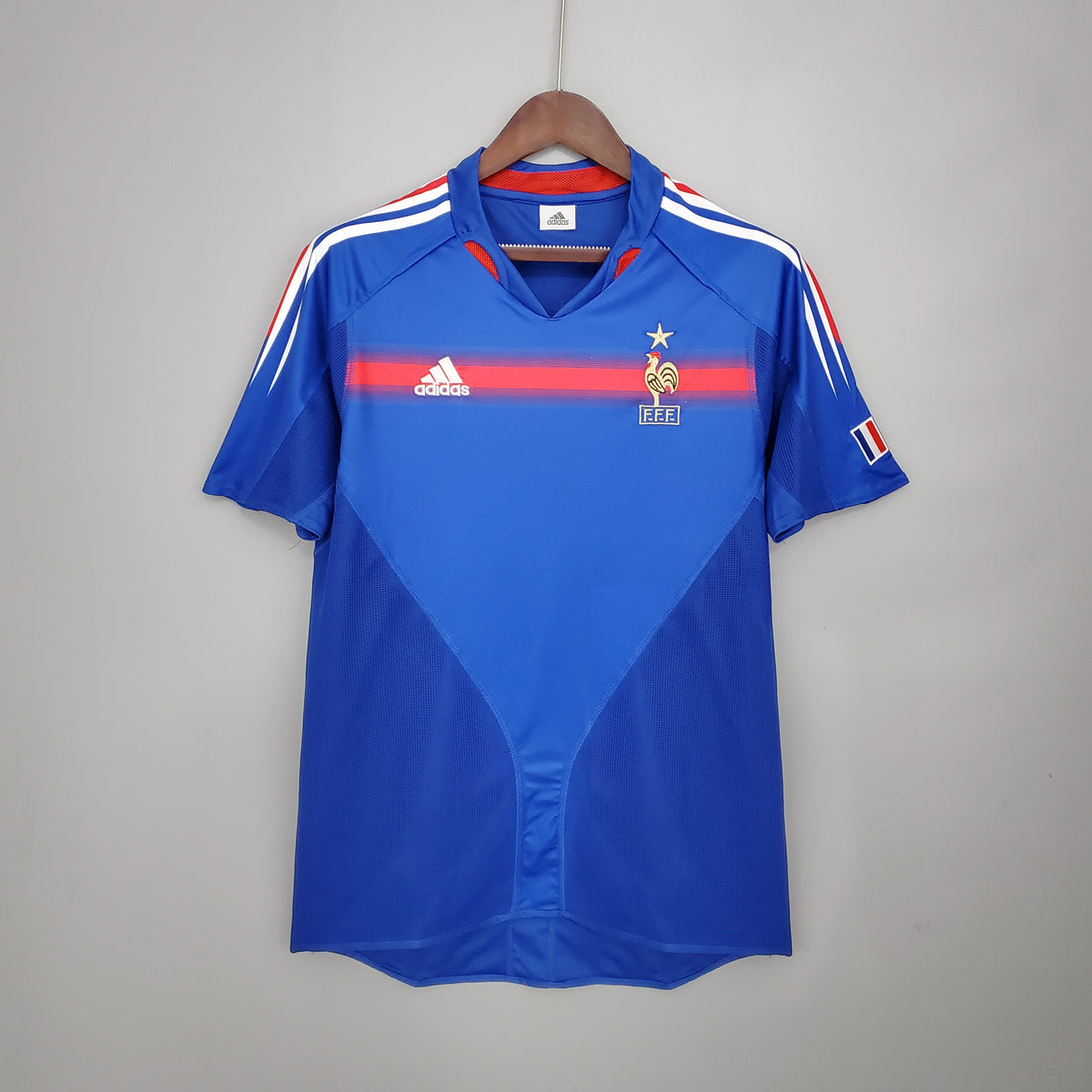 France Home Jersey 2004 front view in royal blue with red and white detailing