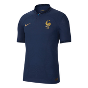 France Home Jersey 2022 front view with navy design gold Nike logo and two-star crest