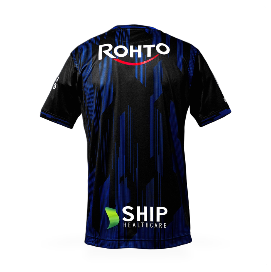 Gamba Osaka Home Jersey 2026/27 back view in black with blue graphic detailing and sponsor logos