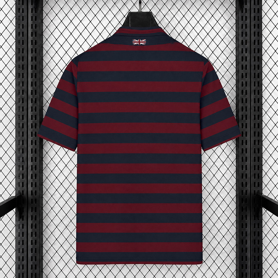 Genoa CFC Third Jersey 2026/27 back view with navy and burgundy horizontal stripes and Union Jack detail at the upper back