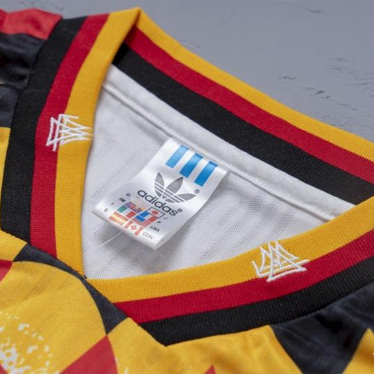 Germany Home Jersey 1994 collar detail with black red and gold trim