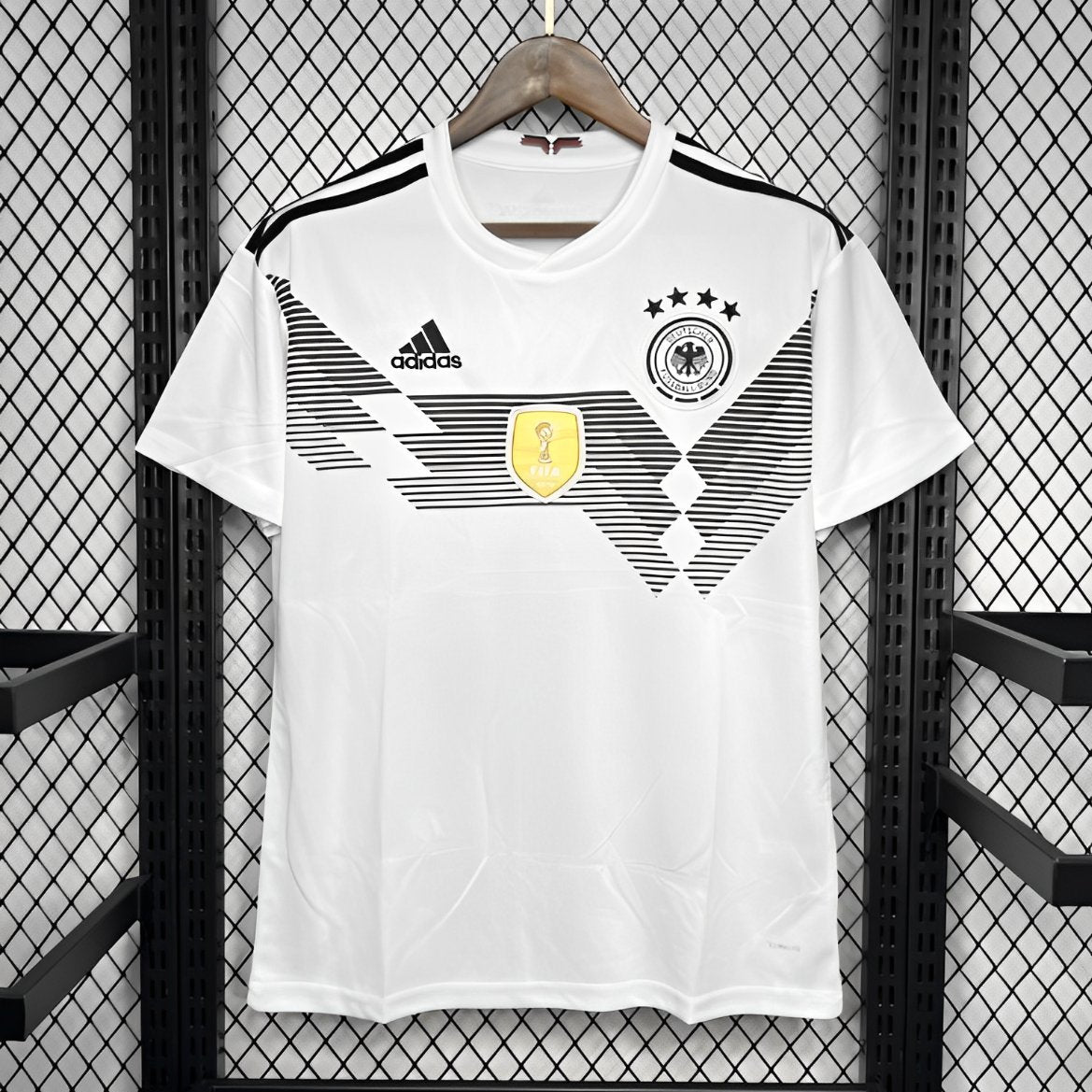 Germany Home Jersey 2018 front view with black geometric chest design