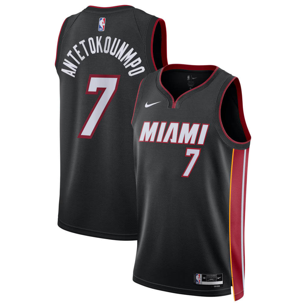 Giannis Antetokounmpo Miami Heat Icon Edition Swingman Jersey front and back view