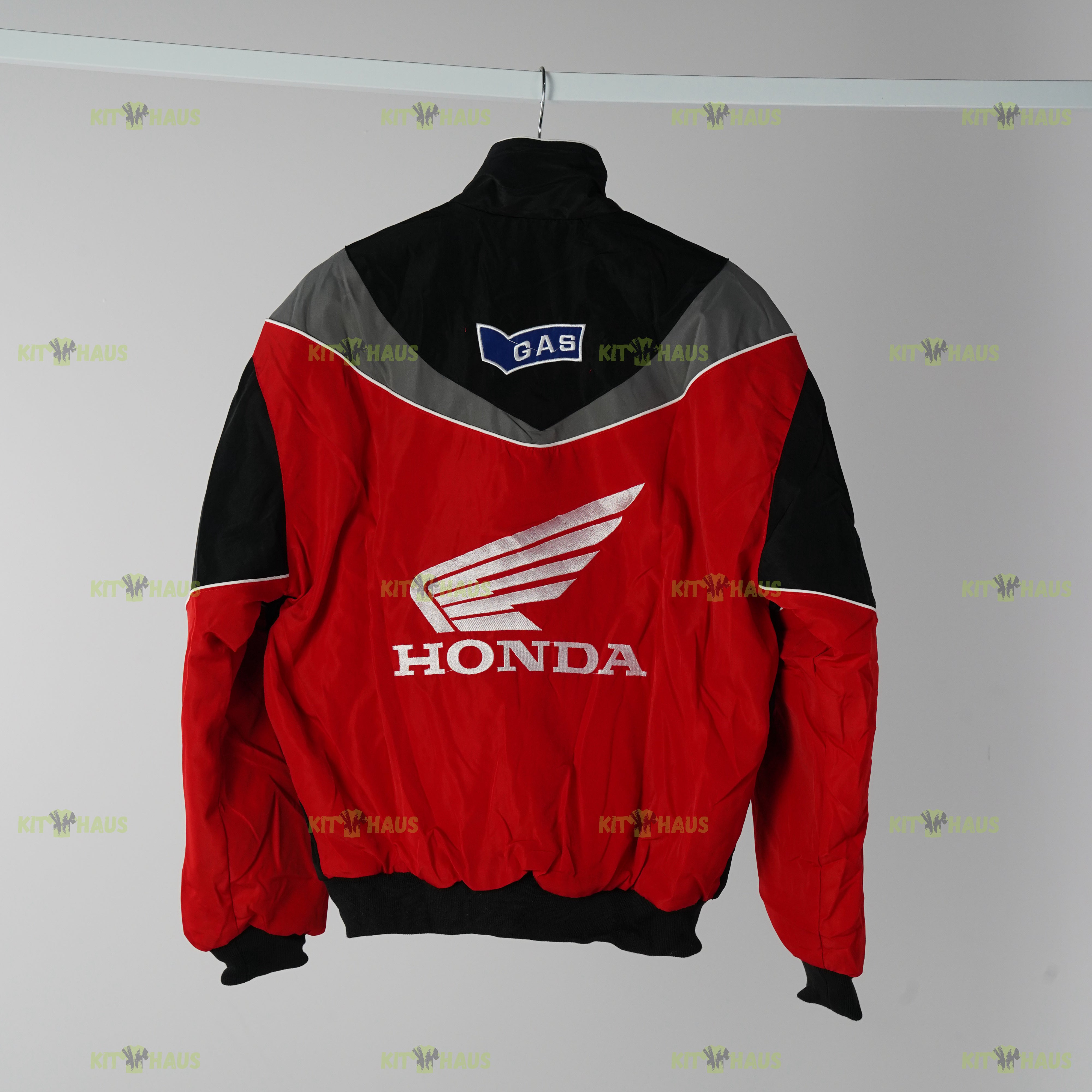 Honda racing jacket red black grey with large wing logo back view