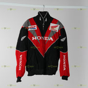 Honda racing jacket red black grey with HRC wing logo front view