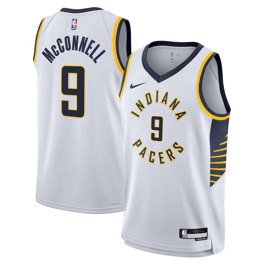 Indiana Pacers T.J. McConnell #9 Association Edition Swingman Jersey front and back view