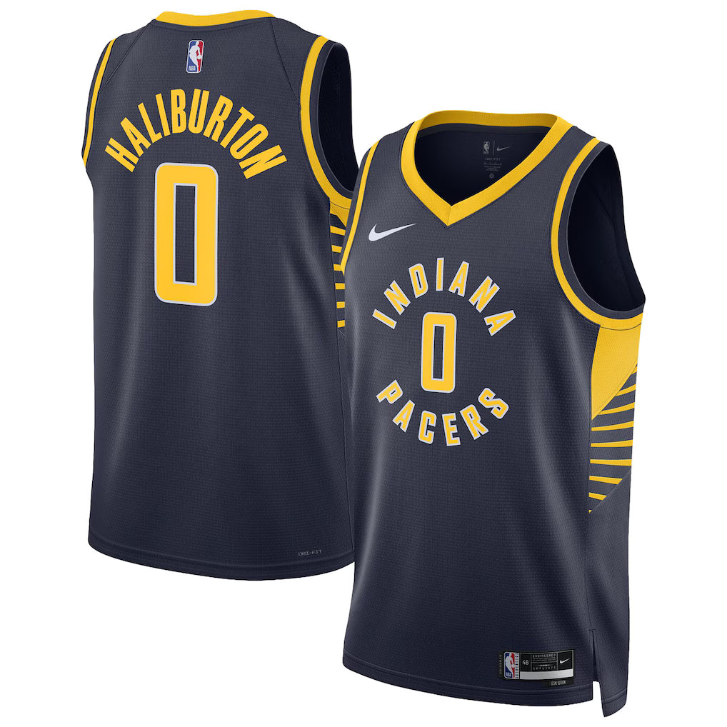 Indiana Pacers Tyrese Haliburton #0 Icon Edition Swingman Jersey front and back view