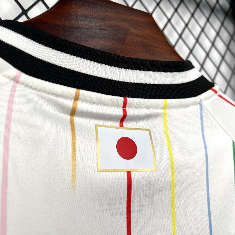 Japan Away Jersey 2026 back upper detail showing Japan flag graphic and multicolour stripe design
