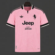 Juventus Away Jersey 2026/27 front view in pink with black and white trim, Juventus crest and Jeep sponsor