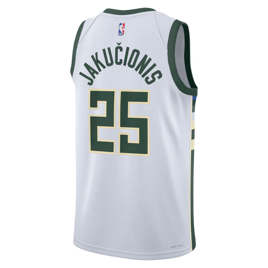 Kasparas Jakučionis Milwaukee Bucks Association Edition Swingman Jersey back view