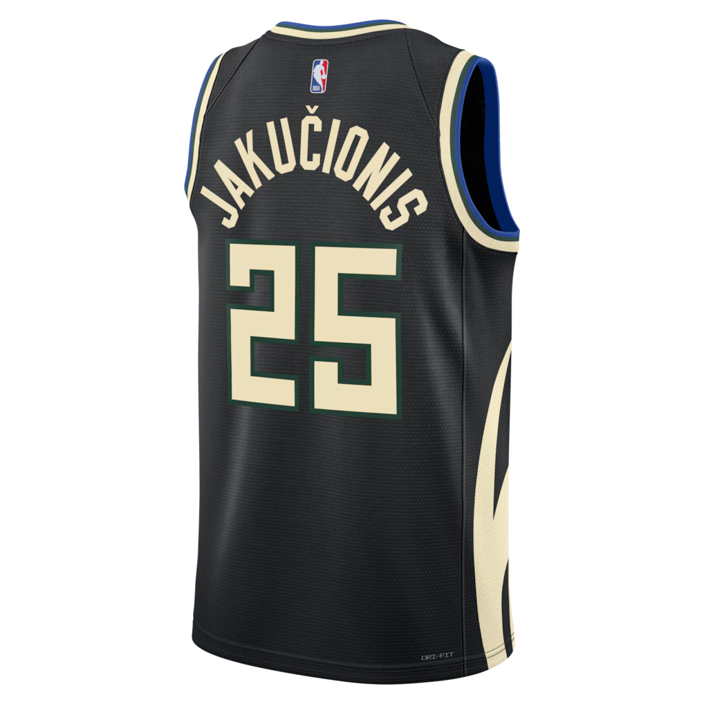 Kasparas Jakučionis Milwaukee Bucks Statement Edition Swingman Jersey back view