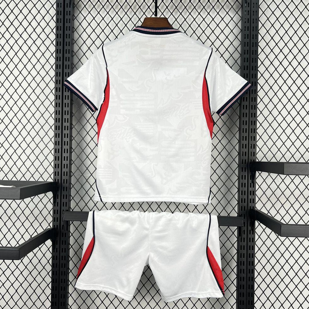 Kids England 2026 World Cup home kit white football set back view
