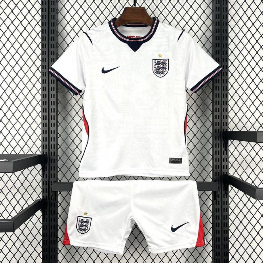 Kids England 2026 World Cup home kit white football set front view
