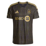 LAFC Home Jersey 2026/27 front view with black base gold geometric pattern and BMO sponsor