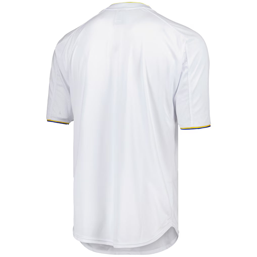 Leeds United 2001 retro home shirt white with blue and yellow trim detail back view