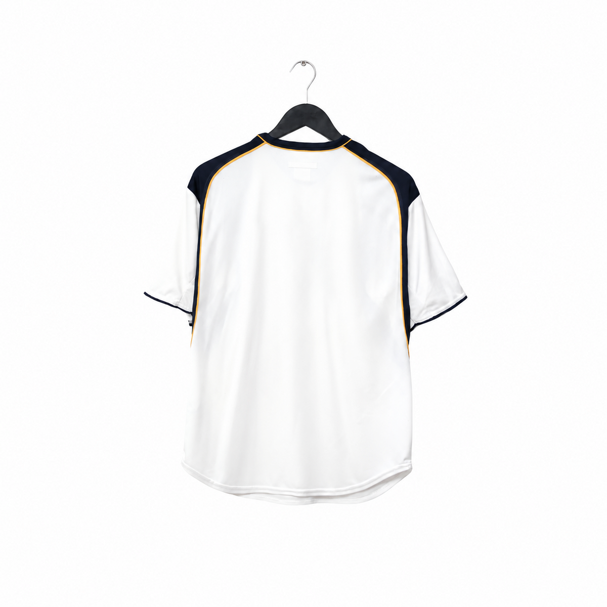 Liverpool Away Jersey 2001/02 back view in white with navy shoulder panels and gold piping