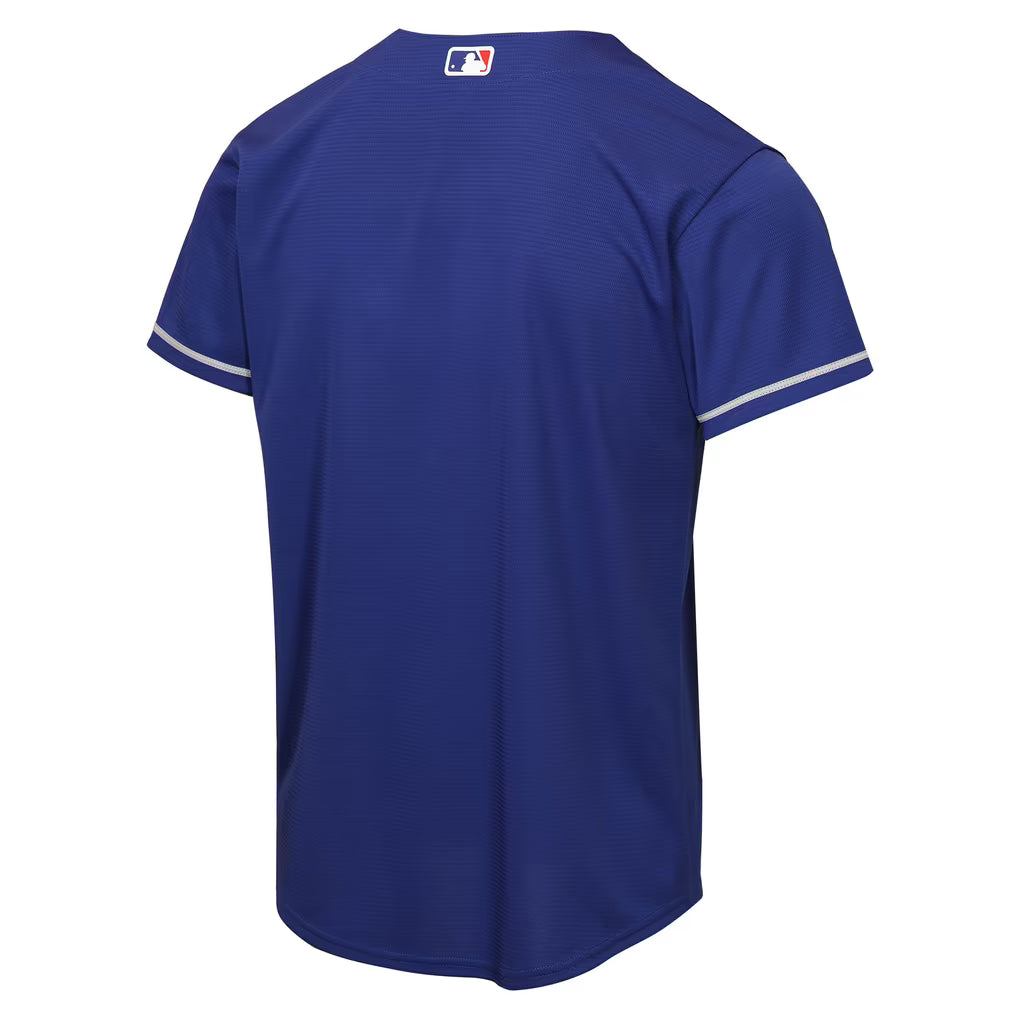 Los Angeles Dodgers Home Jersey blue back view with clean royal blue design and MLB logo at the upper back