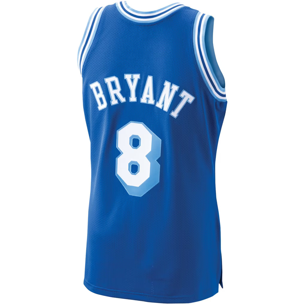 Los Angeles Lakers 1996/97 Kobe Bryant #8 Swingman Jersey back view in royal blue with Bryant name and number 8