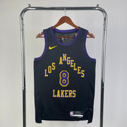 Los Angeles Lakers 2025/26 City Edition swingman jersey Kobe Bryant number 8 black purple gold front and back view
