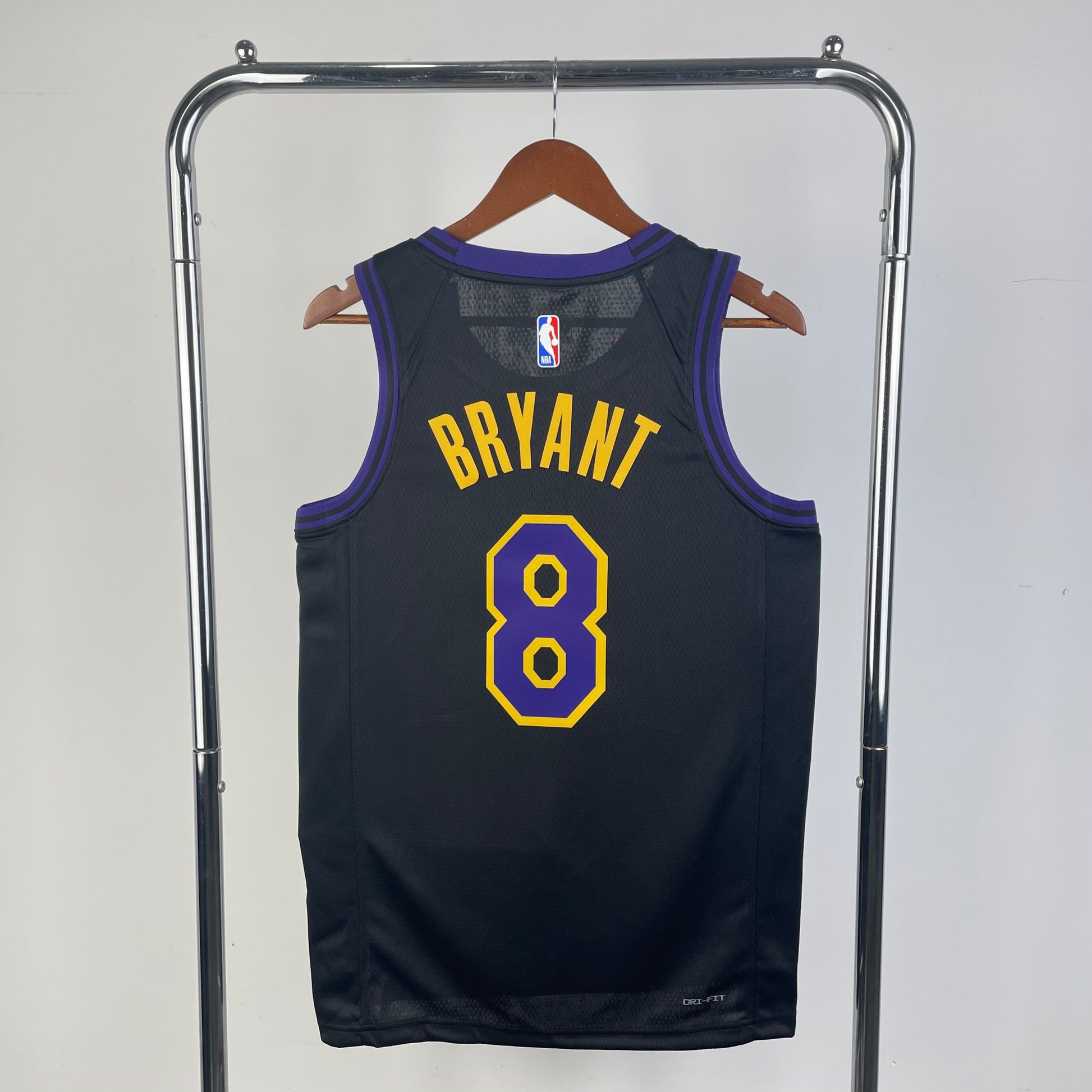 Los Angeles Lakers 2025/26 City Edition swingman jersey Kobe Bryant number 8 black purple gold front and back view