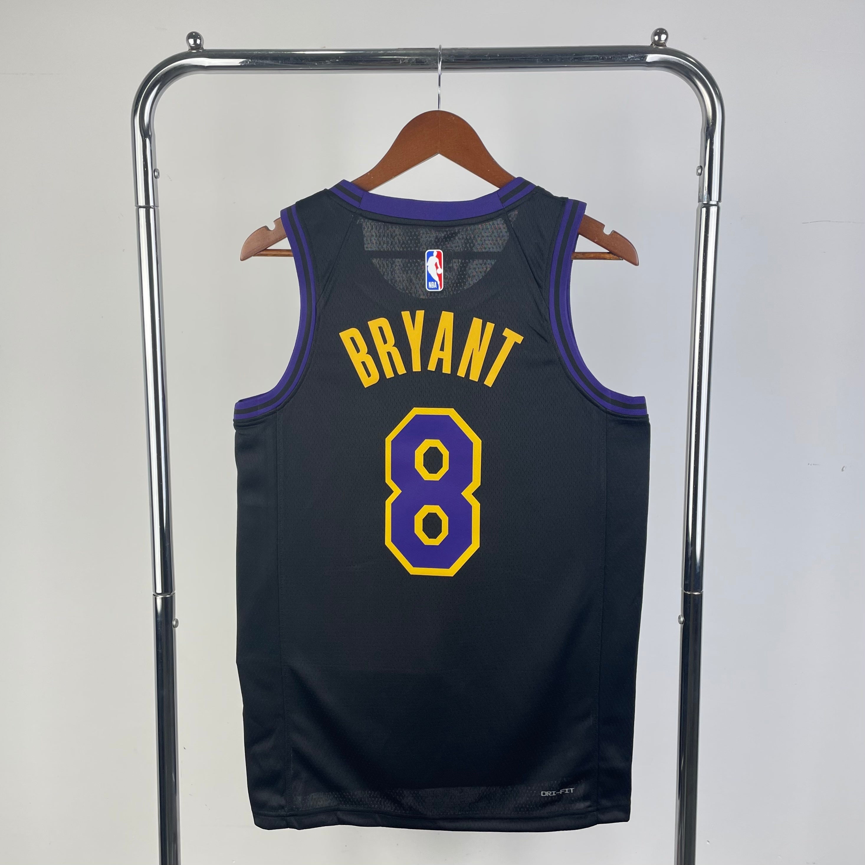 Los Angeles Lakers 2025/26 City Edition swingman jersey Kobe Bryant number 8 black purple gold front and back view