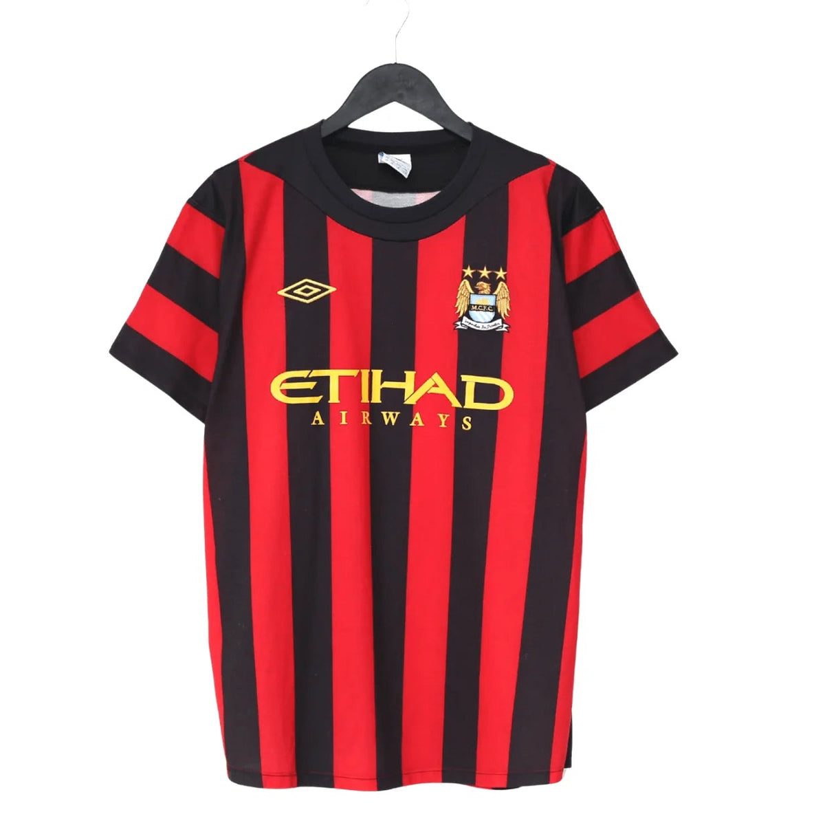 Manchester City Away Jersey 2011/12 front view with red and black stripes