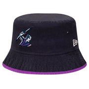 Melbourne Storm New Era Trim Bucket Hat front view with black design and Storm logo
