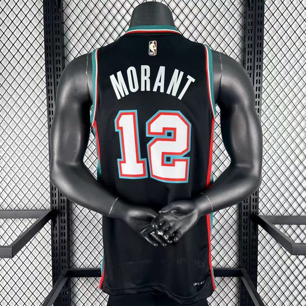 Memphis Grizzlies 2025/26 Classic Edition Ja Morant jersey black teal red number 12 back view