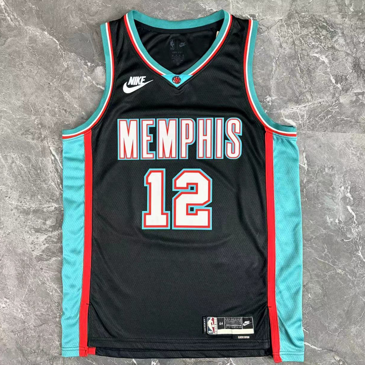 Memphis Grizzlies 2025/26 Classic Edition Ja Morant jersey black teal red number 12 front view