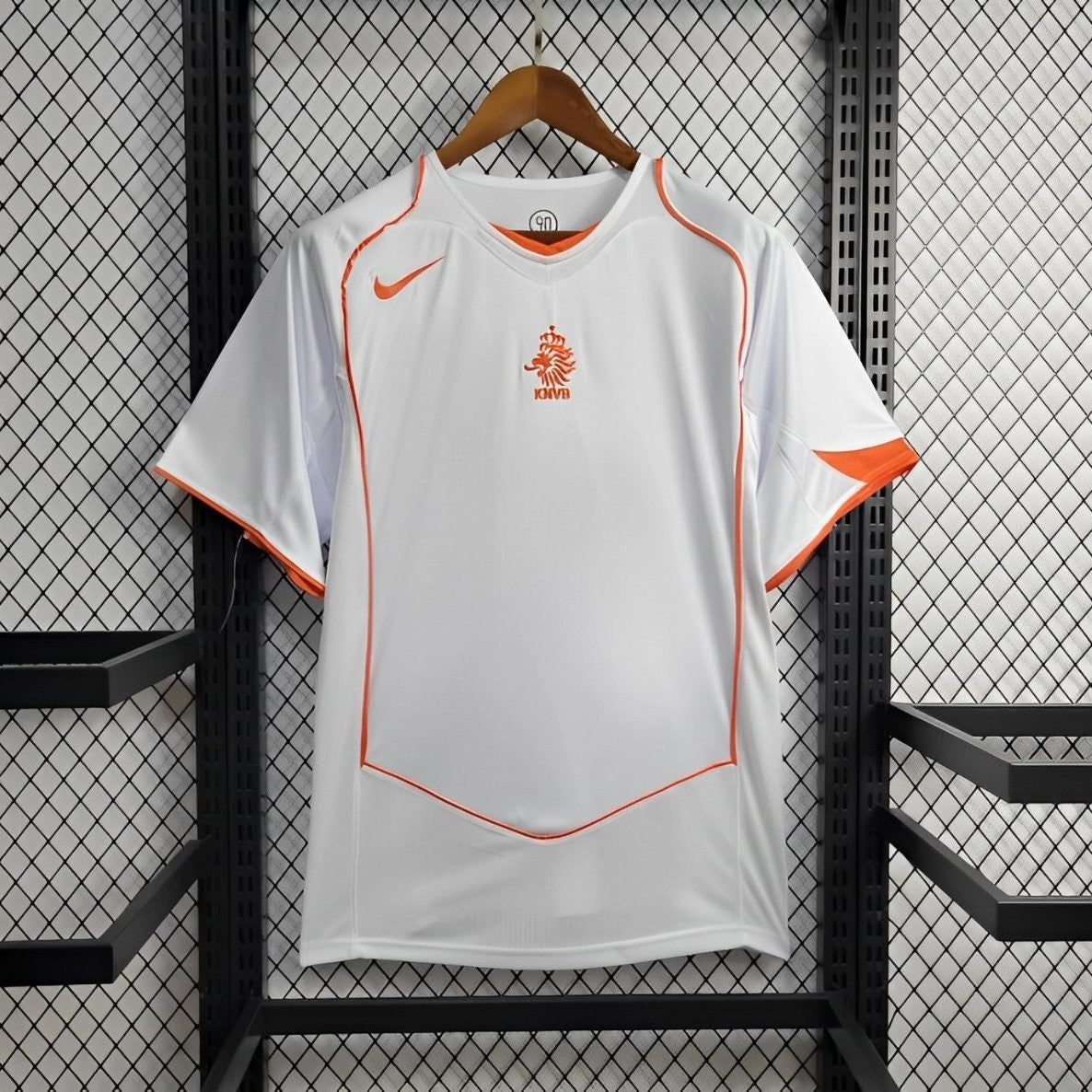 Netherlands Away Jersey 2004 front view in white with orange detailing
