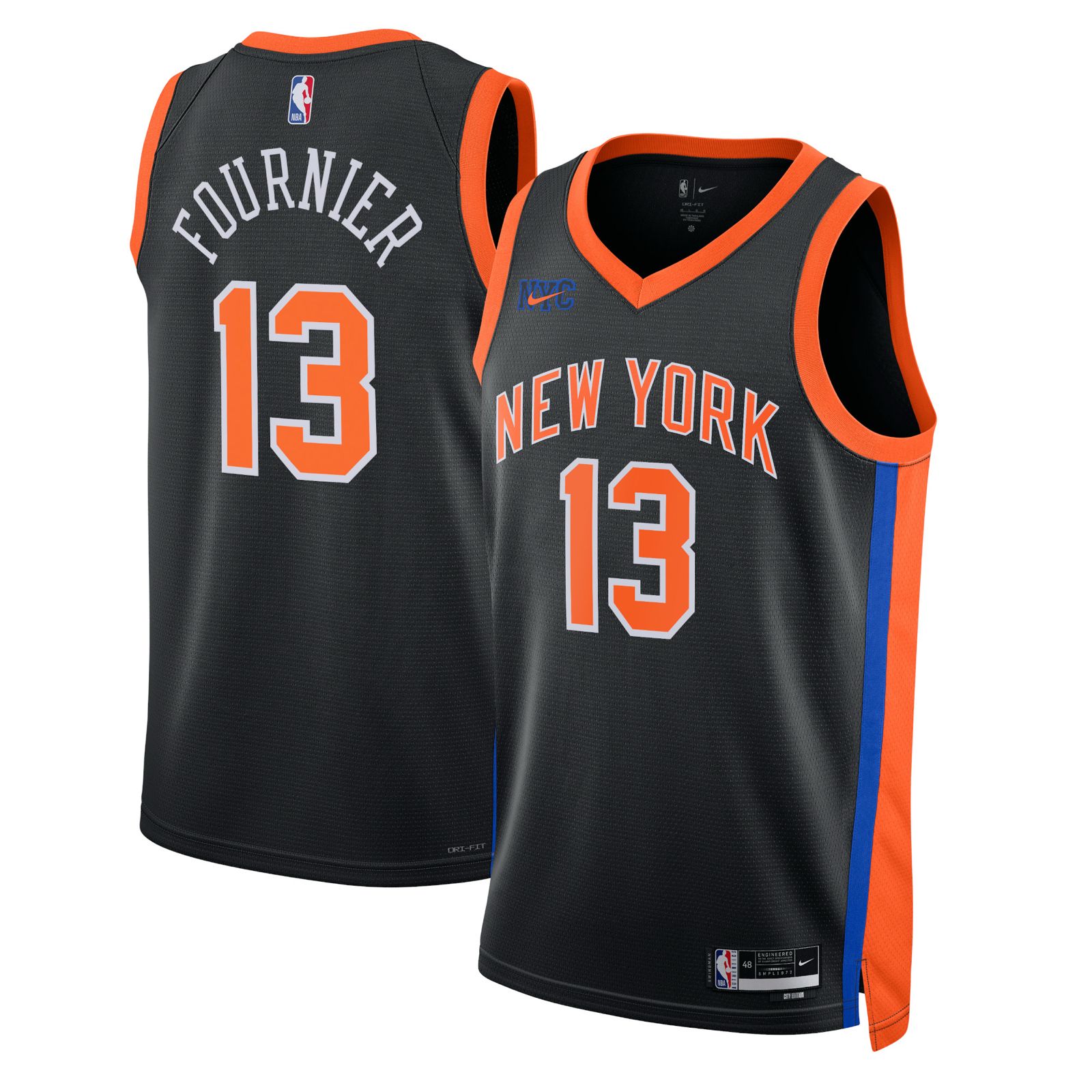 New York Knicks Evan Fournier City Edition Swingman Jersey 2022/23 Front  and Back View
